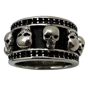 Mens Skull Ring Size 11 Stainless Steel Wide Band Memento Mori Biker Goth